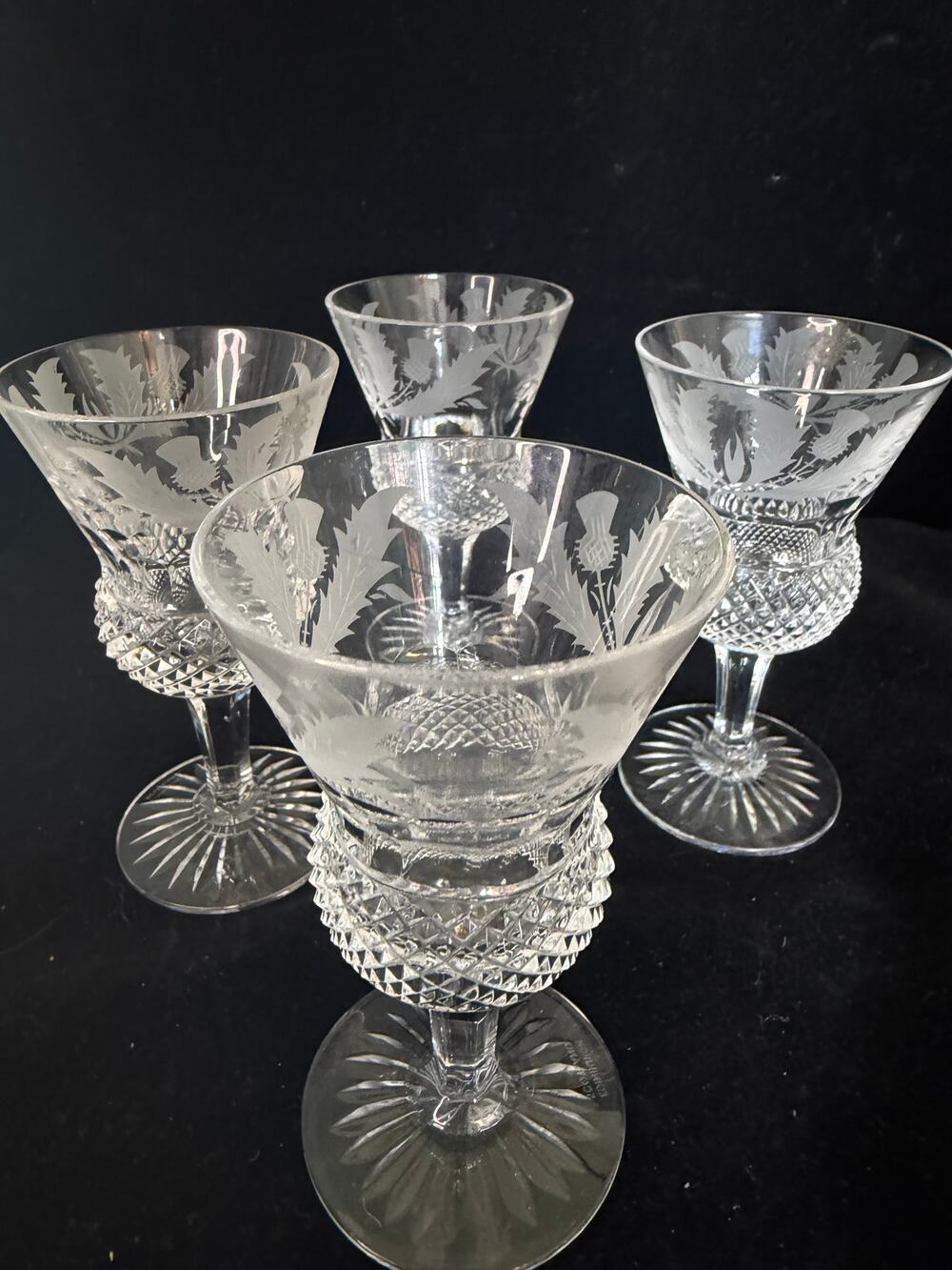 Edinburgh Crystal Thistle 4.5" Wine Claret Glasses set of four Scotland